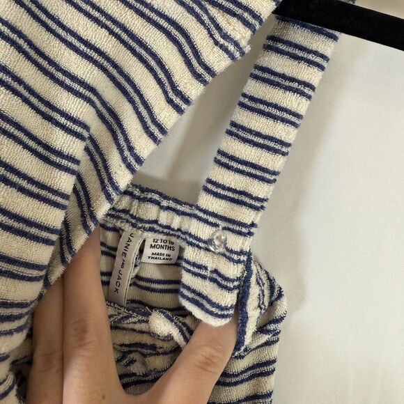 Janie and Jack Romper Boys 12-18 Months Blue White Striped Terry Cloth Button - Picture 5 of 9